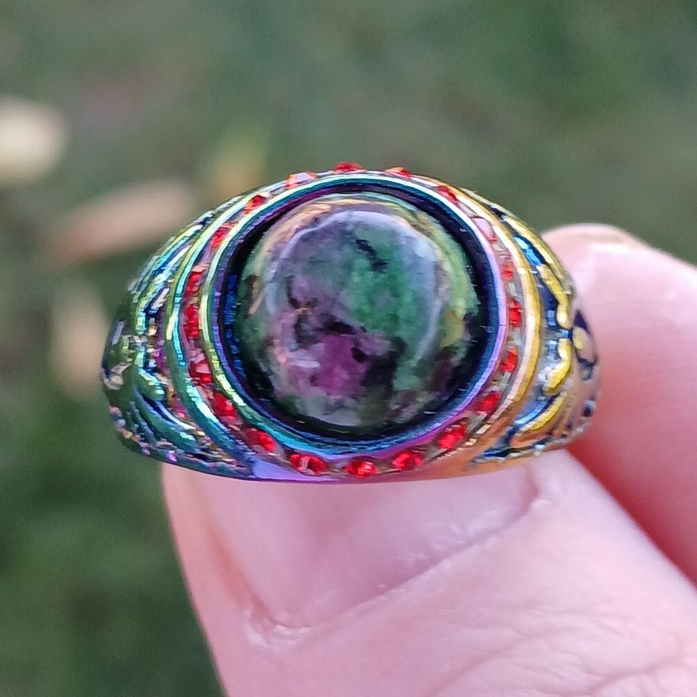 *Sale* New Ruby Zoisite Rainbow Hematite Unisex Ring.